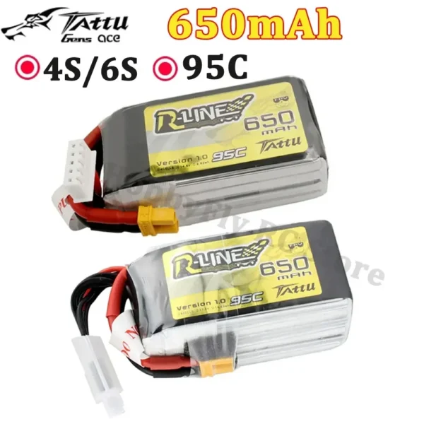 Gens Ace Tattu R-Line 1.0 LiPo Rechargeable Battery 650mAh 14.8V 22.2V 95C 4S 6S RC Battery W/XT30 Plug for FPV Racing Drone 1