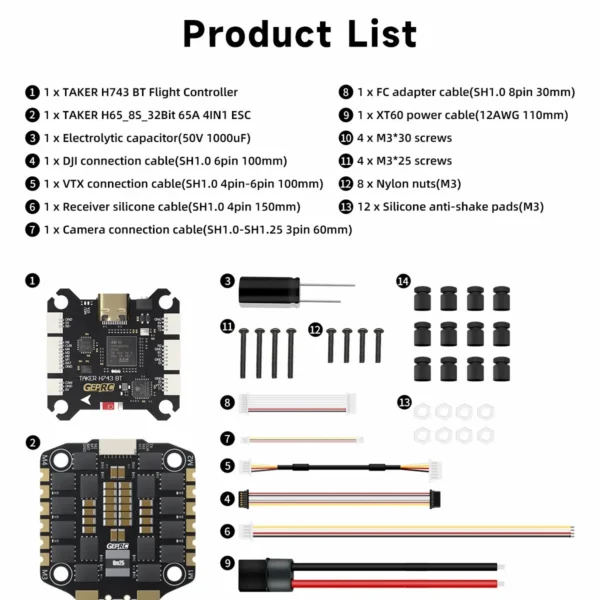 GEPRC TAKER H743 BT 32Bit 65A Stack 32Bit 65A 4IN1 ESC Dual Gyro Data Analyze Record Flight Barometer for Racing Drone MOZ7 V2 1