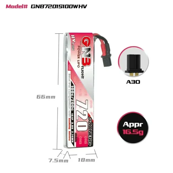 GAONENG GNB 1S 720mAh 100C/200C HV LiHV Battery (6PCS) - A30 Plug for FPV Drones vs BETAFPV BT2.0 1