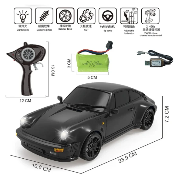 1/18 Mini RC Drift Car LDRC A98 Radio Control Racing Vehicles Simulation 911 LED Light Metal Shell RTR Battery 9G Servo Boys Toy 1
