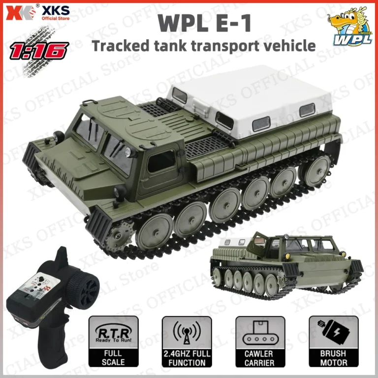 XKS WPL E-1 RC Tank 1/16 2.4G Remote Control 4WD Crawler Tracked Off-Road Climbing Vehicle Electric E1 RC Tank Toys Gift for Boy 1