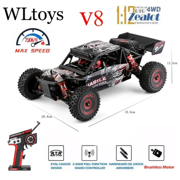 WLtoys RC Car 1:12 124016 4WD 75KM/H High-Speed Brushless Motor Off-Road 2.4G Drift Climbing 1/12 RC Racing Cars Child Toy Gifts 1
