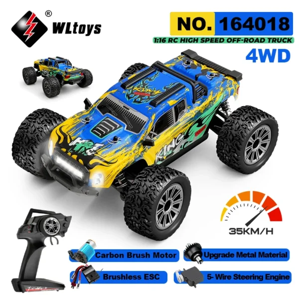 WLtoys 164018 1/16 RC Car off Road 4x4 Trucks With LED light 2.4G Electric Hight Speed Remote Control Climbing Cars For Kid 1
