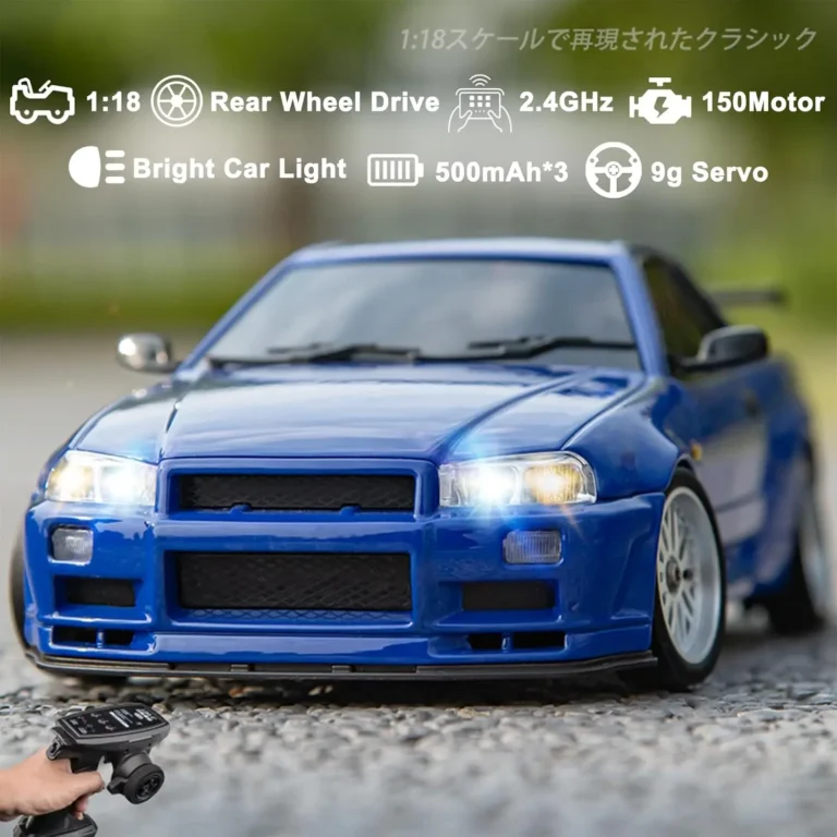 LDRC 1899 1/18 RC Drift Car LD1899 GTR Mode R34 2.4GHz RWD with Gyroscope on-Road Alloy Body Shell Racing Car for Boys Gifts 1