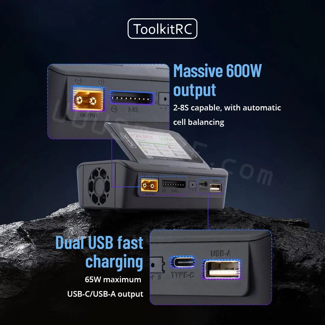 ToolkitRC M9 600W USB Fast Charing DC Smart Charger with Audio Function Adjustable Screen Angle For 1-8S Lipo LiHv LiFe Battery - Image 3