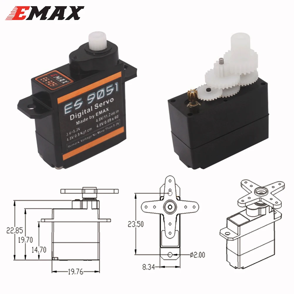 EMAX ES9051 ES 9051 4.8-5.5V 4.3g 0.8kg Gear Digital Servo Futaba JR Plug For 3D F3P Airplanes Helicopter Car RC Accessories Toy - Image 4