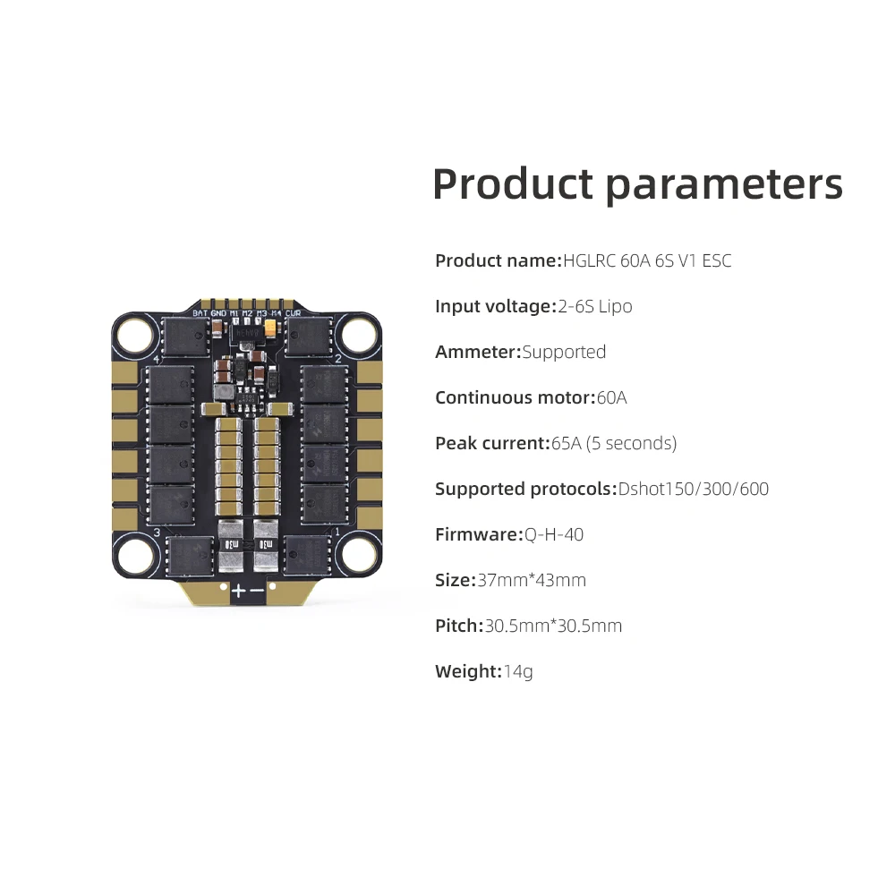 HGLRC 60A 6S V1 4-in-1 ESC BLHELI_S DShot600/300/150 2S-6S Firmware Q-H-40 For RC FPV Racing Freestyle Mark4 7/10 Inch - Image 6