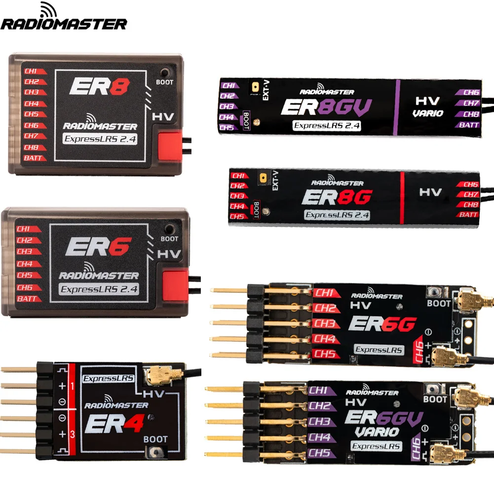 Radiomaster PWM Receiver ER4 4CH/ER6 ER6G ER6GV 2.4G 6CH/ER8 ER8G ER8GV 8CH CRSF ExpressLRS 2.4Ghz 100mw for RC Model