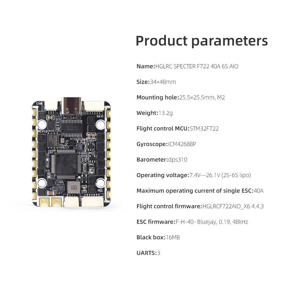 HGLRC SPECTER F722 40A 6 Channel AIO Flight Controller 2-6S for Rekon Y6 Six-axis and Other Mixed Control Types FPV Drone - Image 2