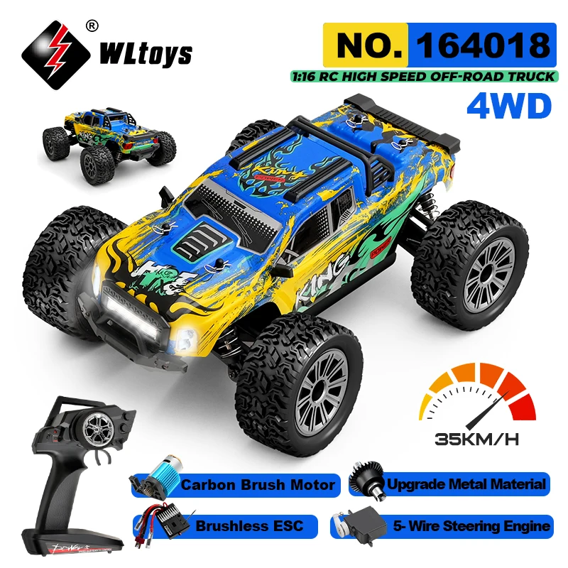 WLtoys 164018 1/16 RC Car off Road 4x4 Trucks With LED light 2.4G Electric Hight Speed Remote Control Climbing Cars For Kid