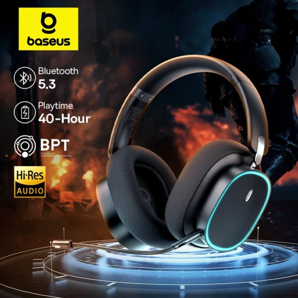 Baseus GH02 Gaming Wireless Headphone with Mic Over-Ear Headphones Bluetooth 5.3 40mm Driver 2.4G/Wireless/Cable RGB Headsets 1