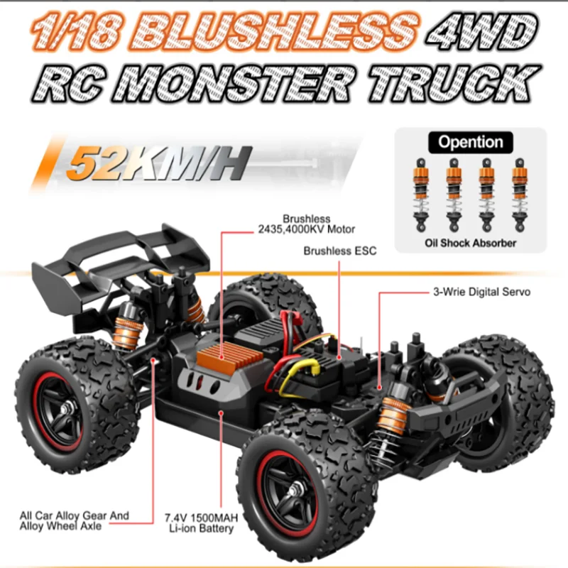 HOSPEED RC Car 1:18 Brushless 1:14 Brushed High Speed 4WD RC Desert Car 2.4G Full Scale RC Off-Road Vehicle Pickup Truck Model - Image 2
