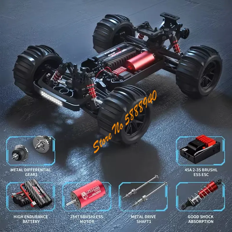 80KM/H Brushless Racing Electric RC Car 2.4G 150M 1/16 Simulation Vehicle 4WD Climbing All Terrain Off Road Remote Control Truck - Image 4