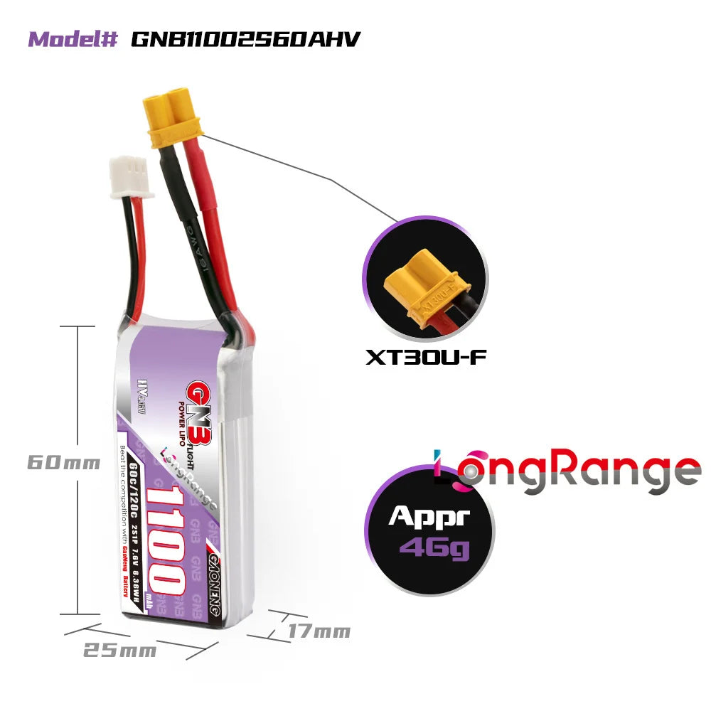 GNB 1100mAh 2S 3S 4S 6S 60C/120C HV Lipo Battery For FPV Long Racing Drone 4 Axis RC Quadcopter Drones Parts With XT30/XT60 Plug - Image 3