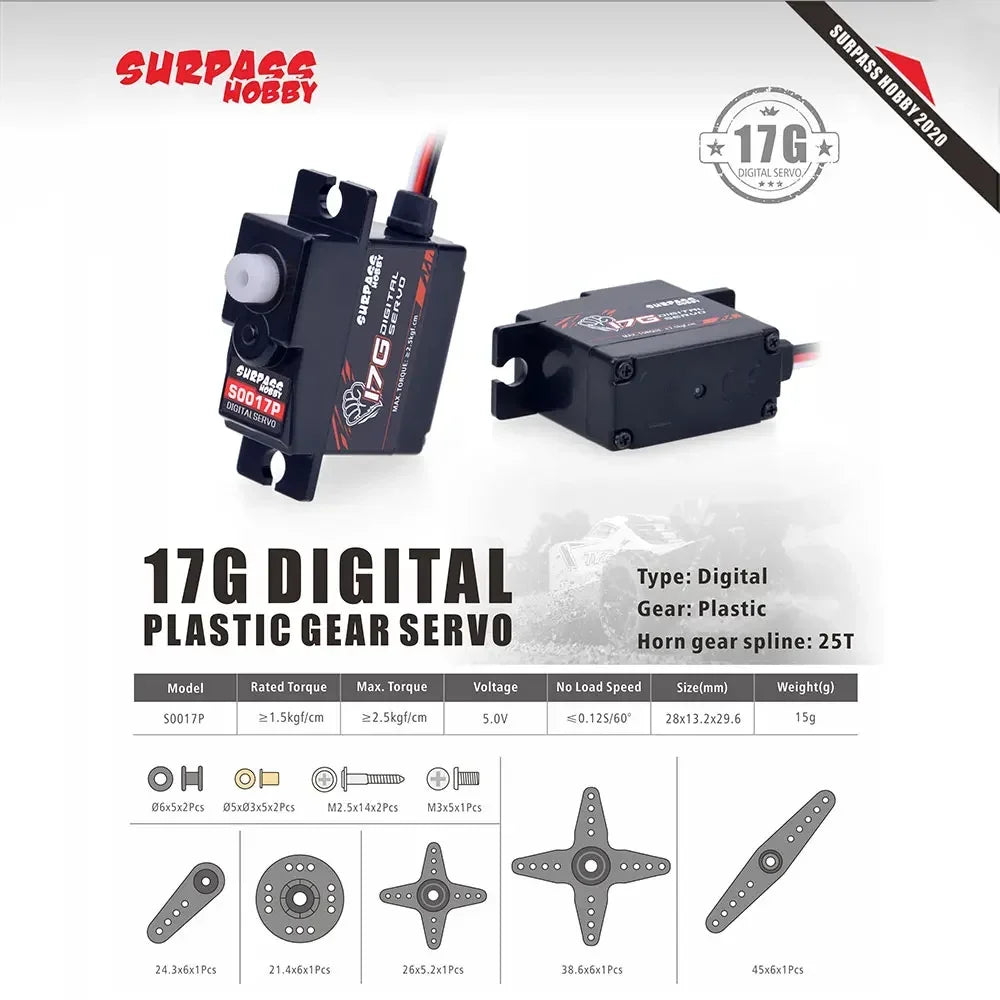 SURPASS HOBBY 17G Plastic / Metal Gear Mini Digital Servo for 1/18 1/16 1/14 RC Car Truck Airplane Robot D90 MN WPL SCY MJX JJRC - Image 8