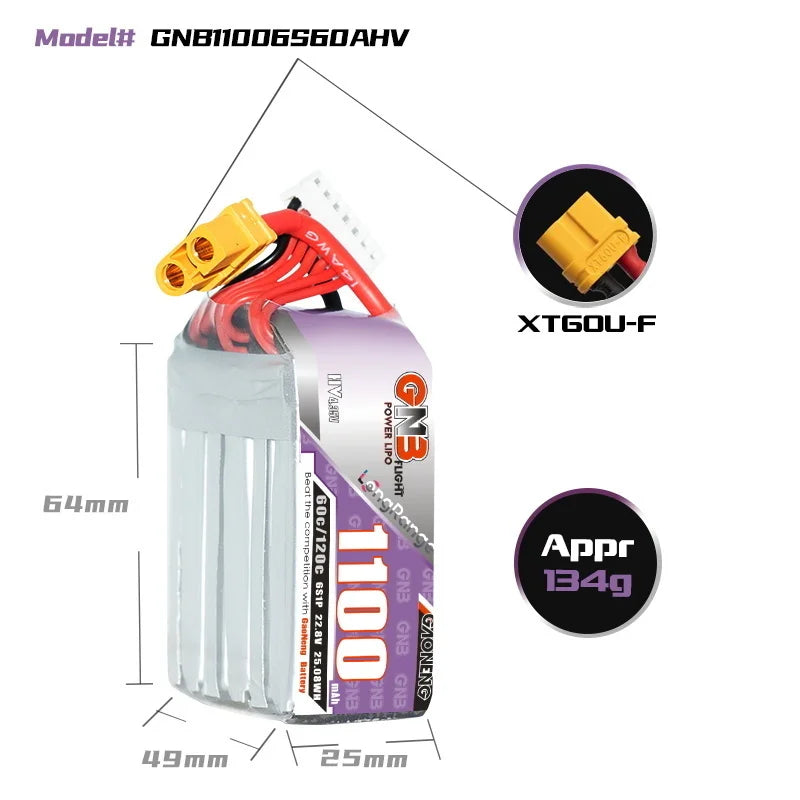 GNB 1100mAh 2S 3S 4S 6S 60C/120C HV Lipo Battery For FPV Long Racing Drone 4 Axis RC Quadcopter Drones Parts With XT30/XT60 Plug - Image 6