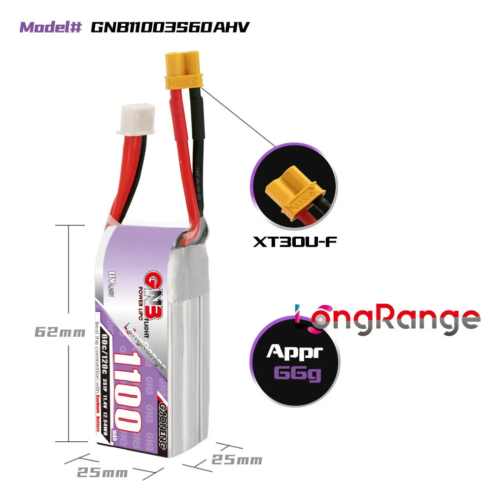 GNB 1100mAh 2S 3S 4S 6S 60C/120C HV Lipo Battery For FPV Long Racing Drone 4 Axis RC Quadcopter Drones Parts With XT30/XT60 Plug - Image 4
