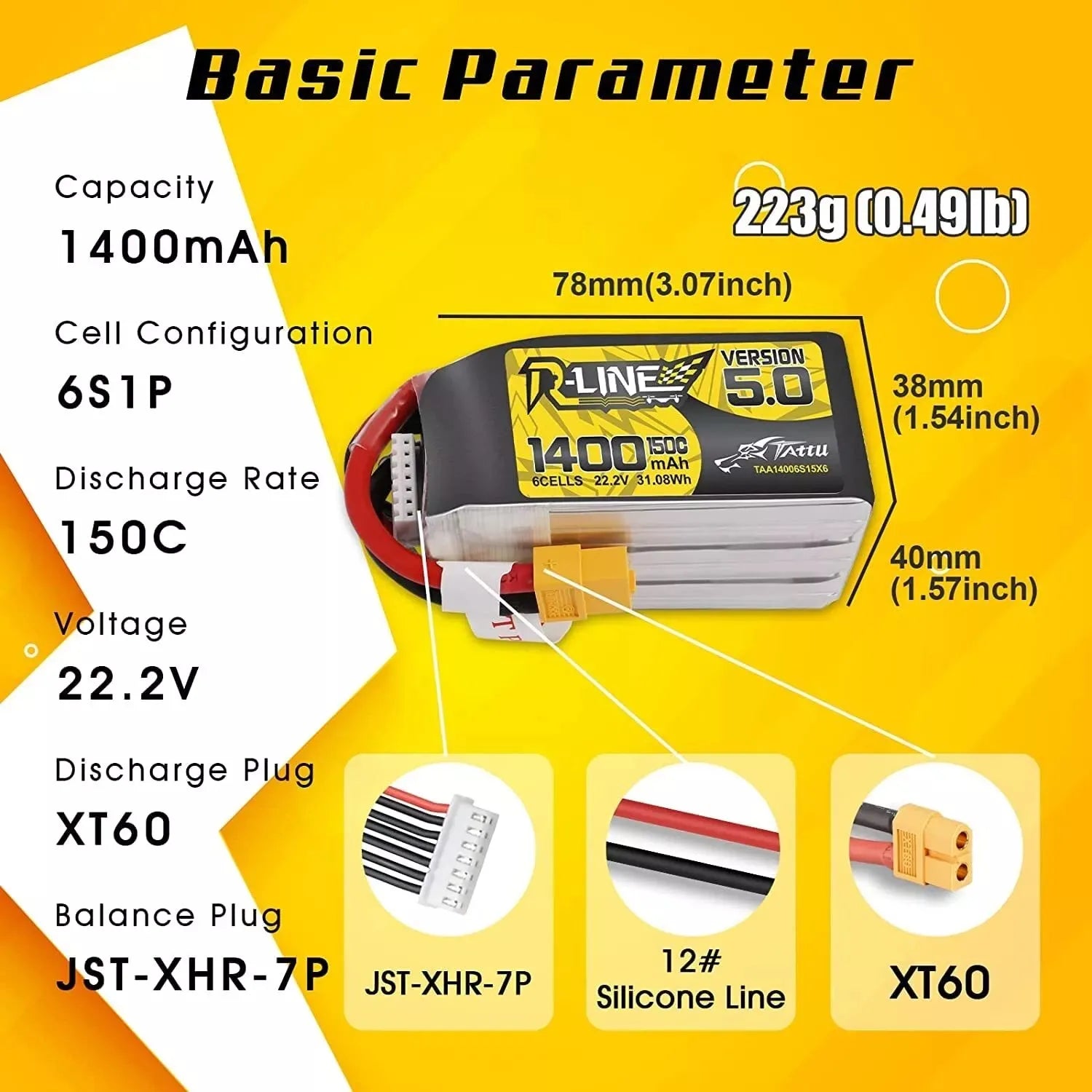Tattu R-Line 5.0 V5 150C 850 1050 1200 1300 1550mAh Lipo Battery 3S/4S/6S XT30 XT60 Plug FPV Racing Drone RC Quadcopter - Image 3