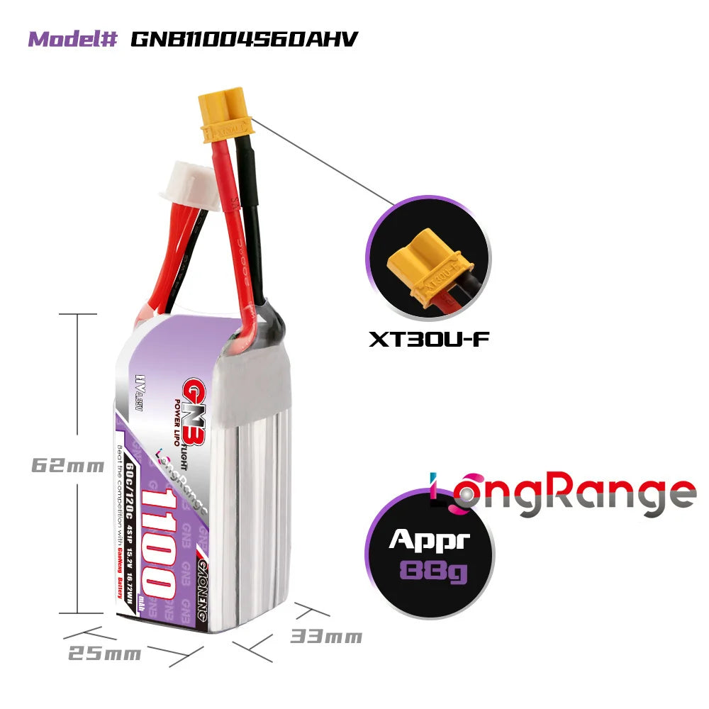 GNB 1100mAh 2S 3S 4S 6S 60C/120C HV Lipo Battery For FPV Long Racing Drone 4 Axis RC Quadcopter Drones Parts With XT30/XT60 Plug - Image 5