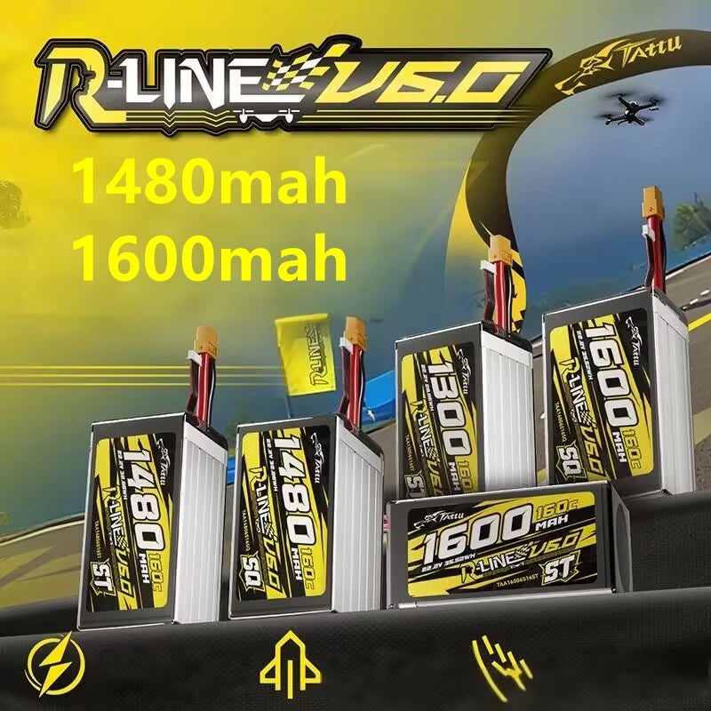 Tattu R-Line 6.0 1480mAh/1600mAh 6S 160C 22.2V Lipo Battery For RC Helicopter Quadcopter FPV Racing Drone with XT60 Plug - Image 2
