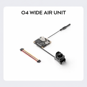 O4 Wide Air Unit digital FPV module with camera, antenna and wiring harness.